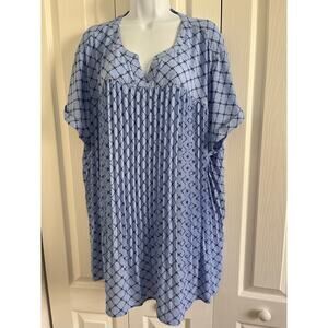 CROFT & BARROW BLUE & WHITE FLORAL Round Neck SHORT SLEEVE CRINKLE TOP SZ 2X 18